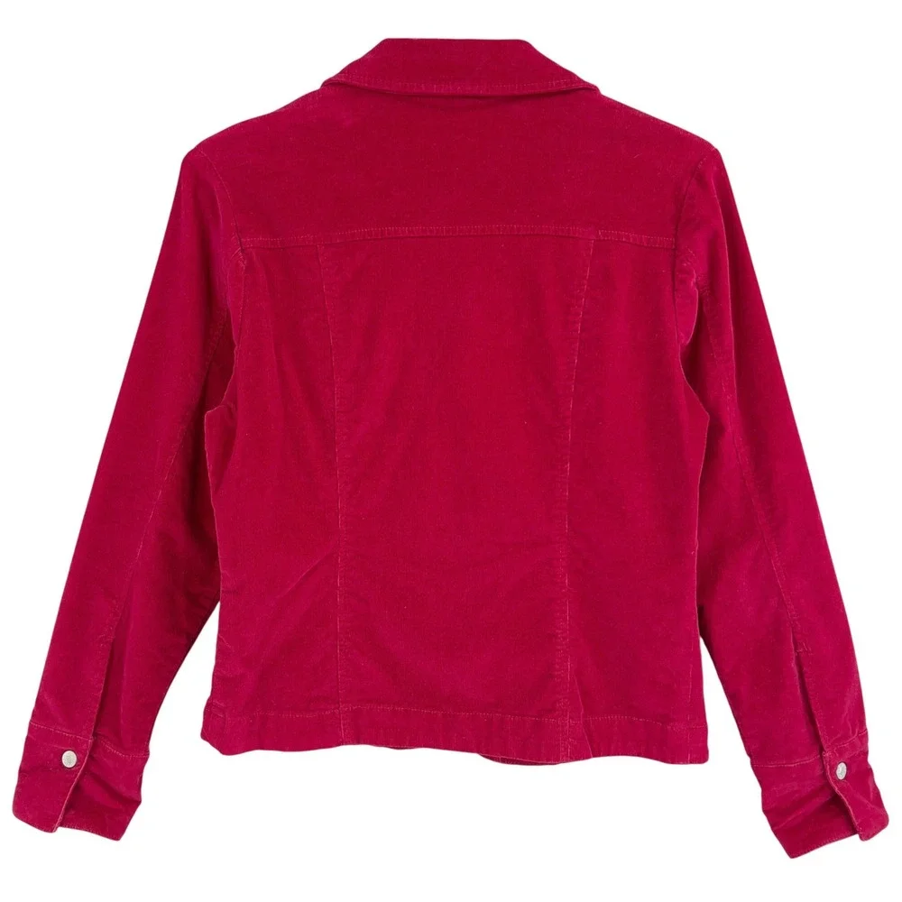 Dressbarn Womens Bright Red Fine Wale Corduroy Jacket Button Up Blazer Stretch M